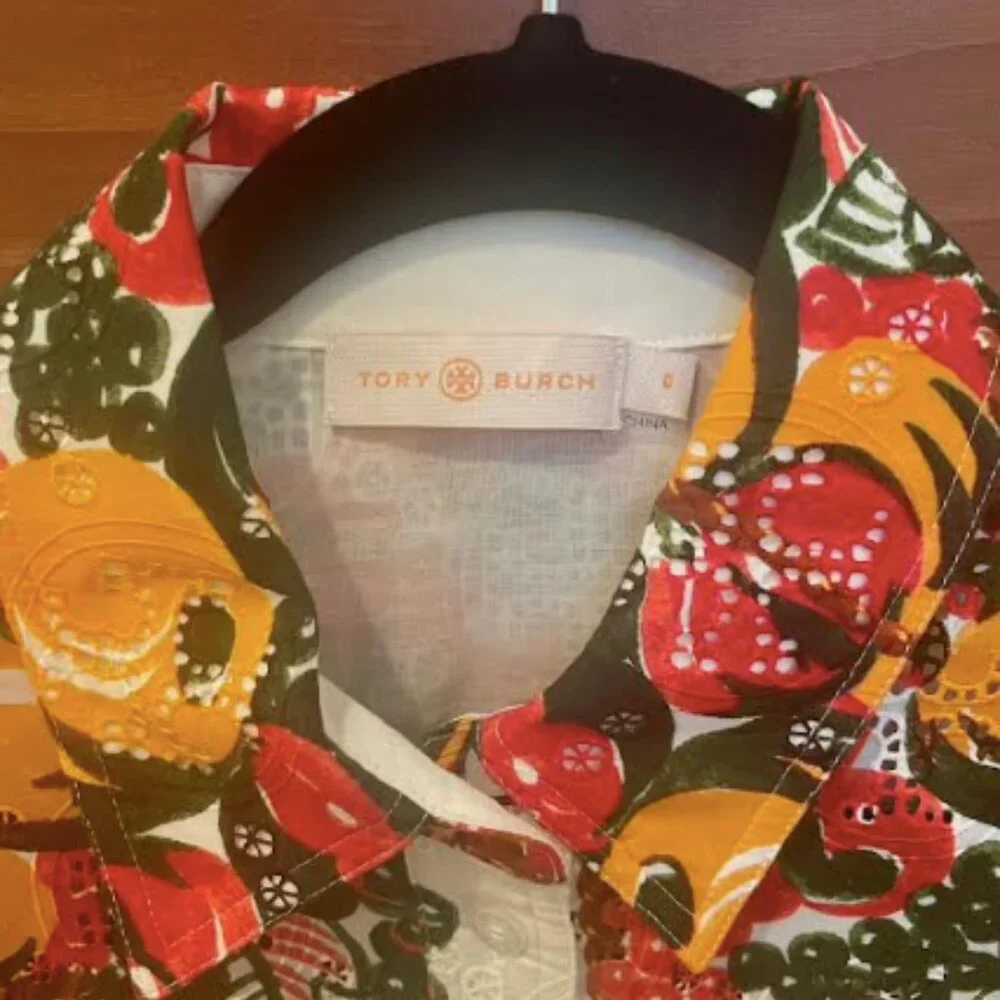 Tory Burch Printed Camp Shirt sz 0 - Picture 7 of 9